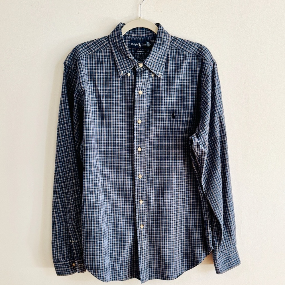 Polo by Ralph Lauren Men's Navy Plaid Shirt Classic Fit